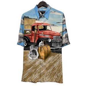 Tori Richard Vtg Men's XL Hawaiian Viscose Shirt Crossroads Guitar Truck USA euc
